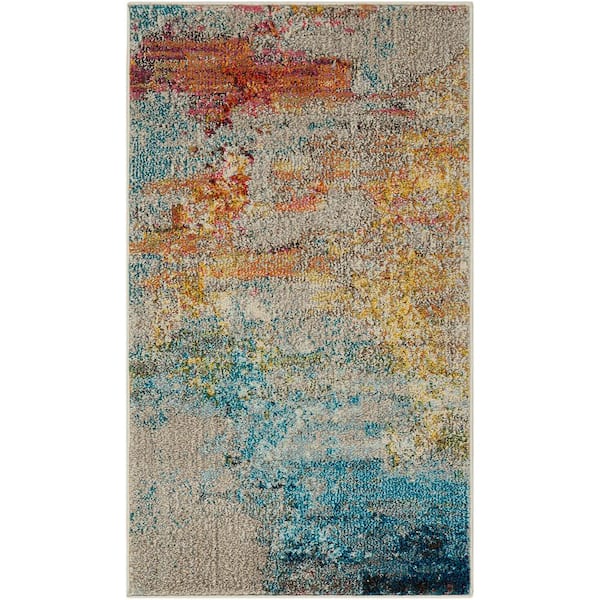 Nourison Celestial Sealife Multicolor 2 ft. x 4 ft. Abstract Modern Kitchen Area Rug