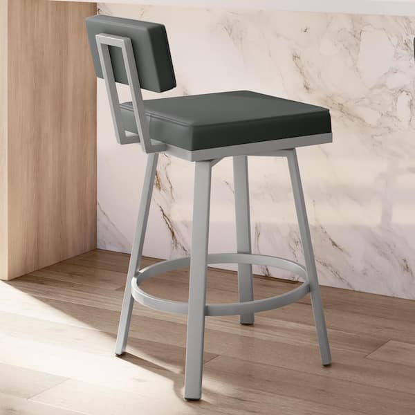 Amisco Staten 26 in. Dark Grey Faux Leather/Shiny Grey Metal Counter Stool