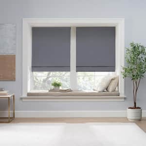 Dillan Grey Solid Polyester 35 in. W x 64 in. L 100% Blackout Single Cordless Roman Shade