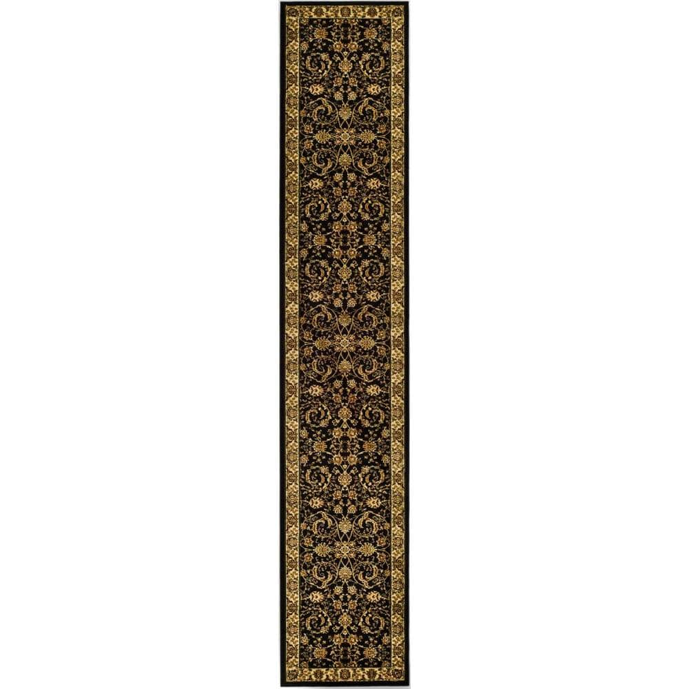 Black Floral Hand-Knotted Synthetic Runner Rug