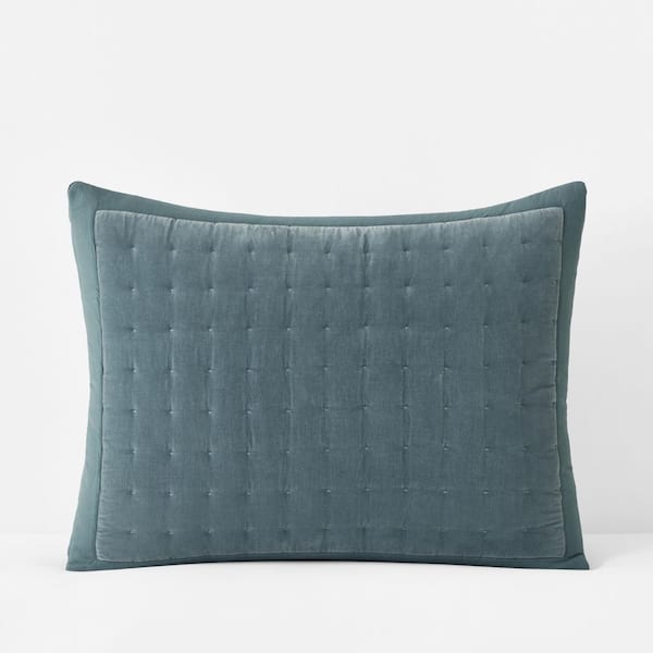 Legends Luxury Tufted Stitch Velvet Quilted Mineral Blue Cotton King Sham