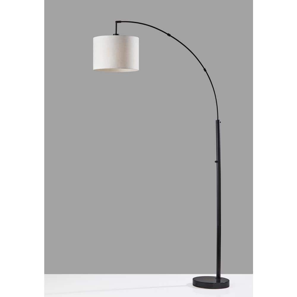 Adjustable Black Arc Floor Lamp with Marble Base