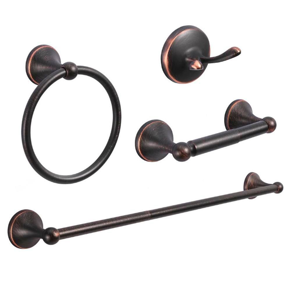 4-Piece Bath Hardware Set with 24 in. Towel Bar, Towel Ring, Toilet Paper Holder and Towel Hook in Oil Rubbed Bronze price history on PriceWatchPro