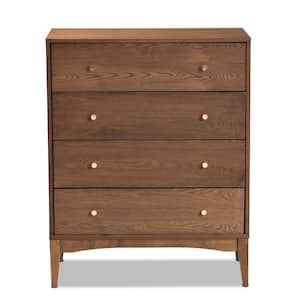 Landis 4-Drawer Ash Walnut and Gold Chest of Drawers (37.7 in. H x 30 in. W x 15.7 in. D)