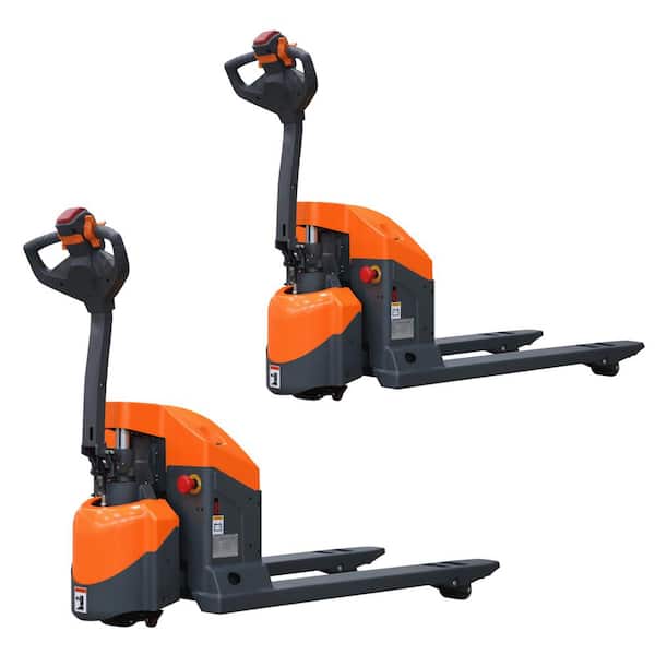 (2-Pack) Full Electric Pallet Jack 3300 lbs. 24-Volt/65 AH GEL Battery Electric Walkie Truck 3 in. Fork Lowered Orange