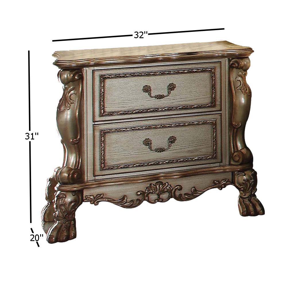 Gold and Bone White Traditional 2-Drawer Wooden Nightstand