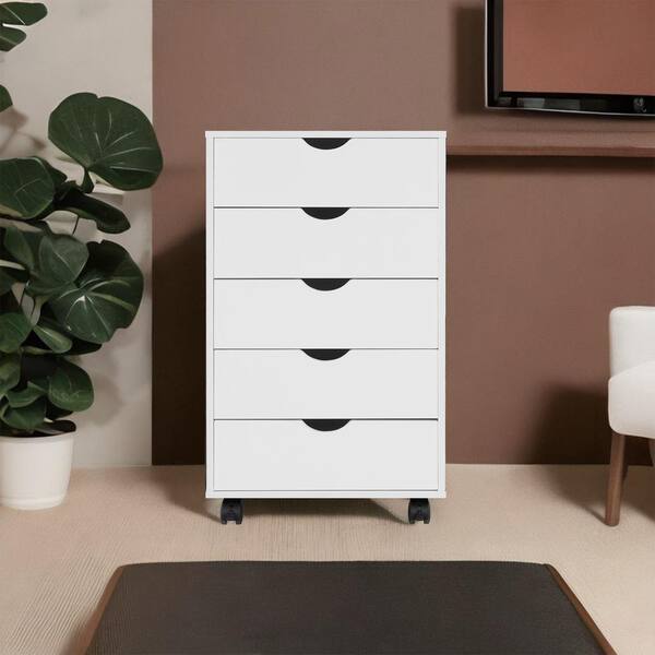 HOMESTOCK 5 Drawers White Wood Storage Dresser with Wheels, Craft Storage Organization and Storage Drawer Office Drawer Unit 80613 HOMESTOCK 5 Drawers White Wood Storage Dresser with Wheels, Craft Storage Organization and Storage Drawer Office Drawer Unit 80613