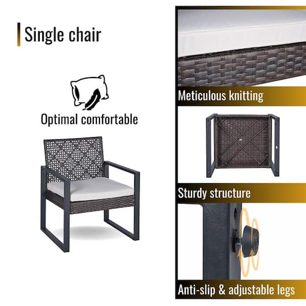 Black 4-Piece Wicker Rectangular Outdoor Dining Set with Beige Cushion