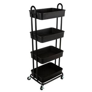 TCHANHOME Laundry Room Rolling Cart Slide Out Mobile Shelves Organizer 4 Tier Storage Utility Tower Rack Unit with Wheels for Kitchen Pantry Bathroom 