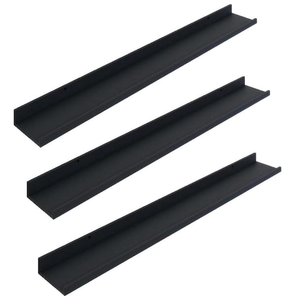 Unbranded 48 in. W x 5.7 in. D Black Floating Shelves Decorative Wall Shelf (Set of 3)