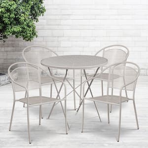 Gray 5-Piece Metal Round Outdoor Bistro Set