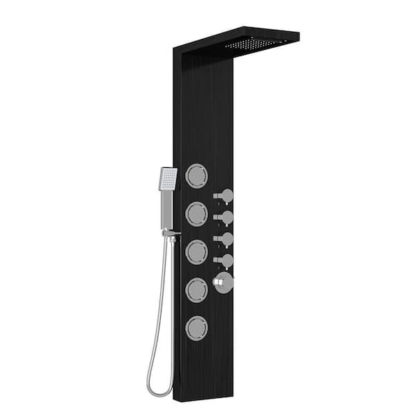 FUFU&GAGA 50.7 in. 5-Jet Shower Panel System Shower Tower With Rainfall Waterfall Shower Head, Hand Shower and Valve in Black