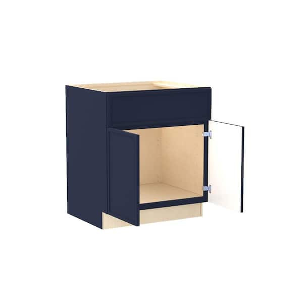 Home Decorators Collection Franklin 30 in. W x 24 in. D x 34.5 in. H Assembled Plywood Sink Base Kitchen Cabinet in Vessel Blue with Soft Close