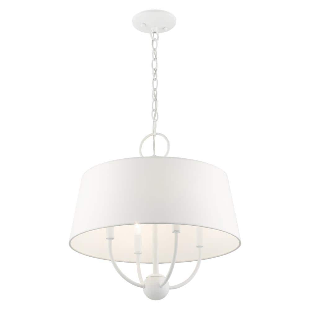 White Glass Drum 4-Light Indoor/Outdoor Chandelier