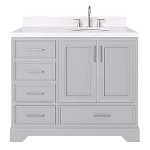 Stafford 42 in. W x 22 in. D x 36 in. H Single Sink Freestanding Bath Vanity in Grey with Carrara White Quartz Top