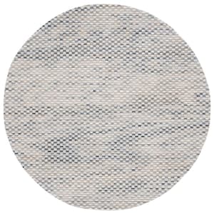 Marbella White/Navy 6 ft. x 6 ft. Striped Solid Color Round Area Rug