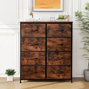 Stylish Rust Brown 8 Drawer 11.8 in. Wide Chest of Drawers for Bedroom, Tall Chest Organizer Tower with Wooden Top