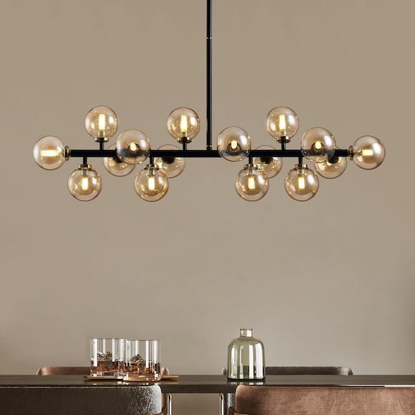 Modern 16 Lights Amber Glass Globe Chandelier for Dining Room Kitchen Island with No Bulbs Included