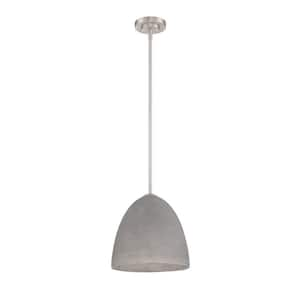 MAYSEN 1-Light Satin Nickel Bowl Pendant Light Grey Cement Shade