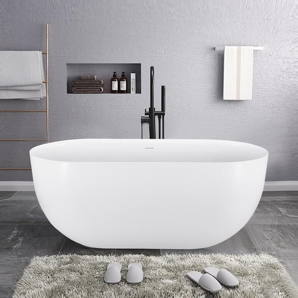 UPIKER 67 in. Acrylic Oval Shaped Freestanding Flatbottom Soaking Non-Whirlpool Bathtub in Gloss White