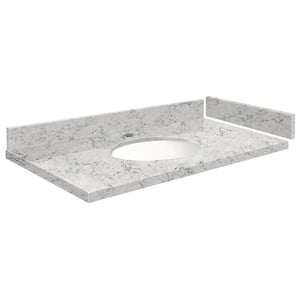 Silestone 31.25 in. W x 22.25 in. D Quartz White Round Single Sink Vanity Top in Pietra