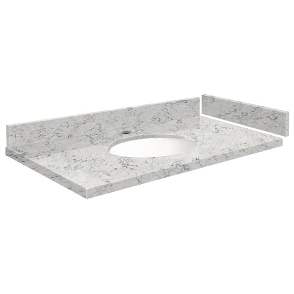 Transolid Silestone 34 in. W x 22.25 in. D Quartz White Round Single Sink Vanity Top in Pietra