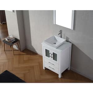 Dior 25 in. W Bath Vanity in White with Stone Vanity Top in White with Square Basin and Mirror