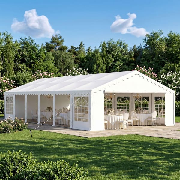 20 ft. x 40 ft. Outdoor Wedding Party Canopy Tent in White with Galvanized Frame and Side Walls