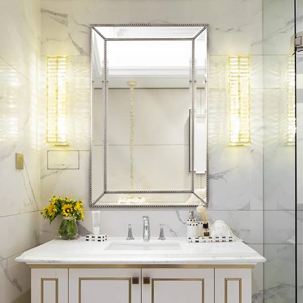 Deco Mirror 20 In W X 32 H Framed, Mirrored Vanity Bathroom