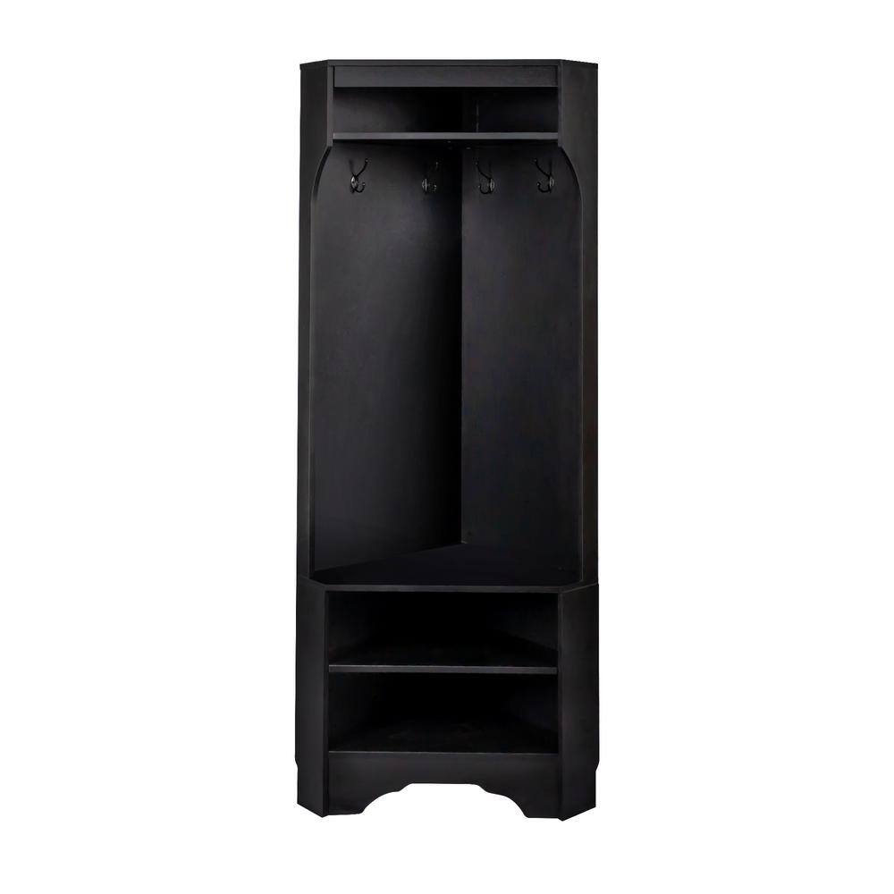 Entryway Bench 29.5 in. W x 71.6 in. H Black Hall Tree with 4-Hooks and Adj