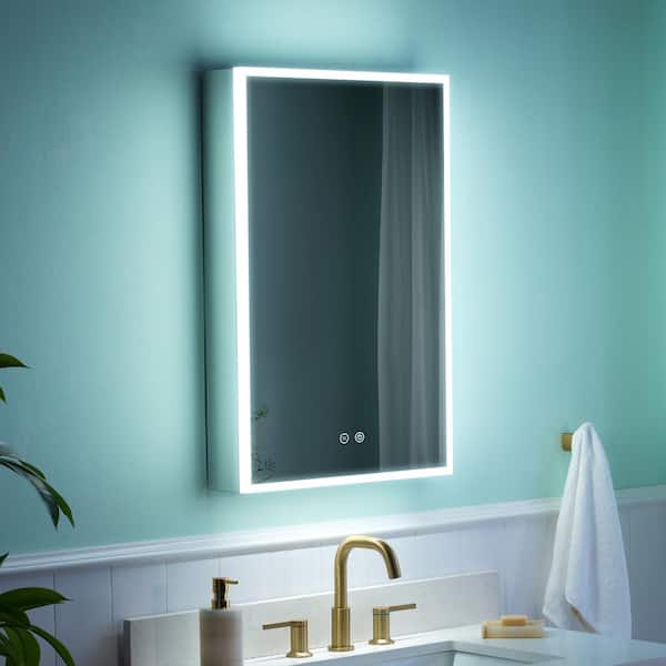 WELLFOR 20.01 in. W x 30 in. H Rectangular Aluminum Recessed/Surface Mount LED Medicine Cabinet with Mirror, 3x Magnifying