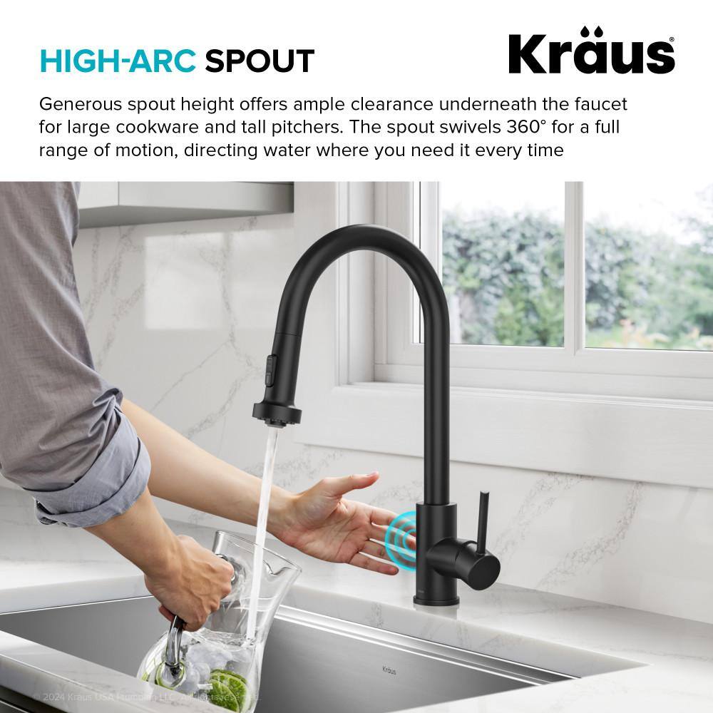 Matte Black Touchless Kitchen Faucet with Pull-out Spray