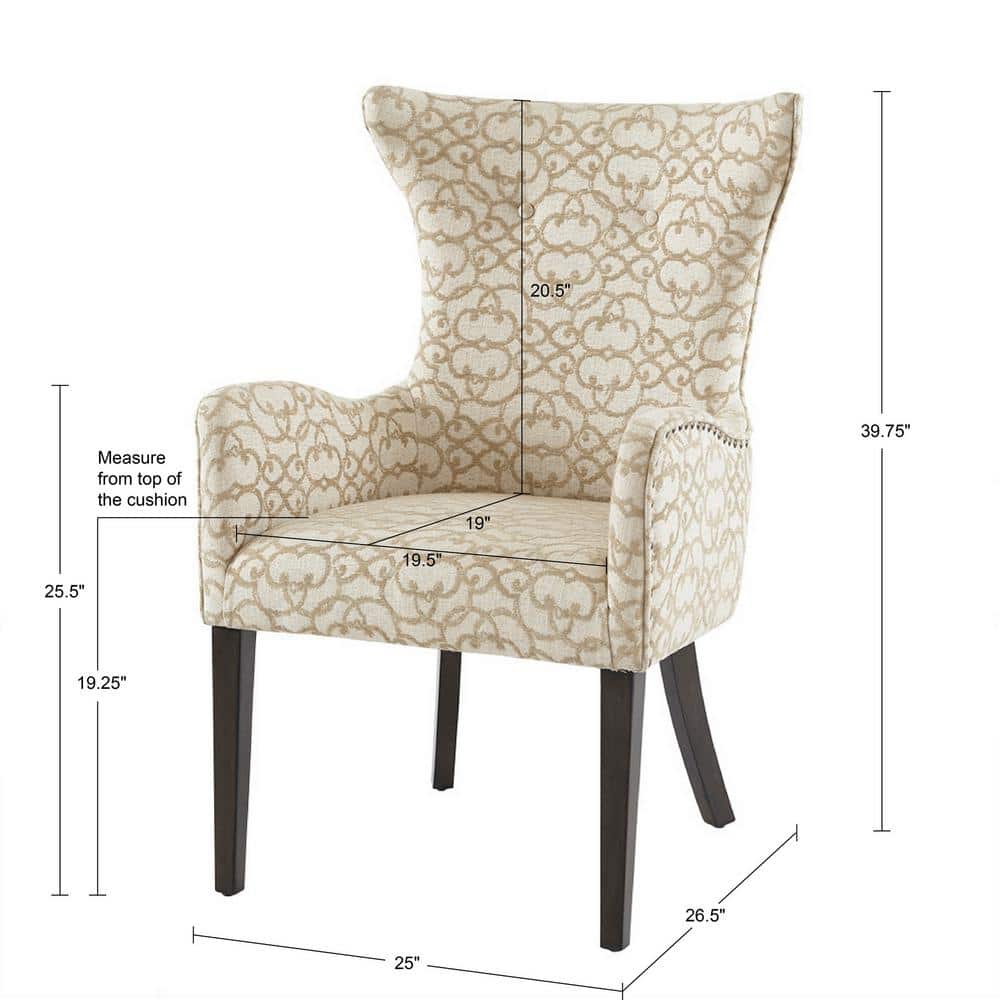 Tan Linen Upholstered Arm Chairs with Wood Legs, Set of 2