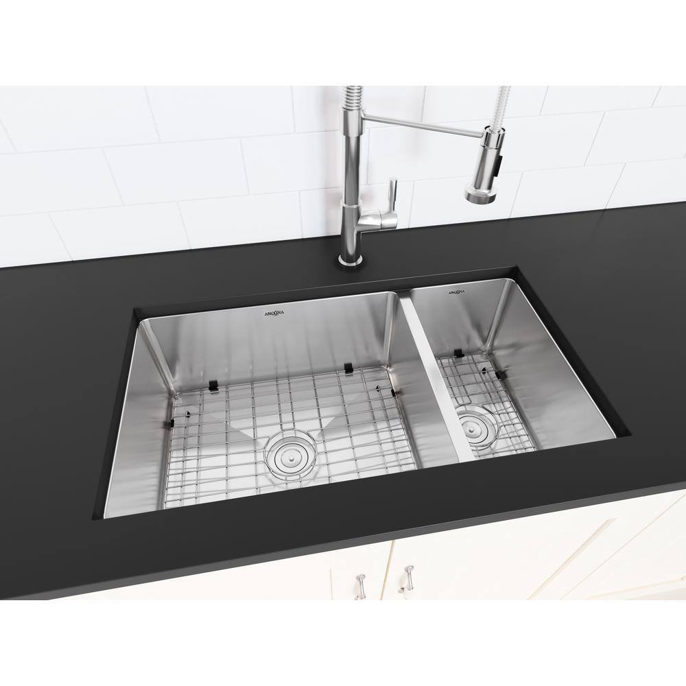 Prestige 32'' Satin Stainless Steel Double Bowl Undermount Kitchen Sink