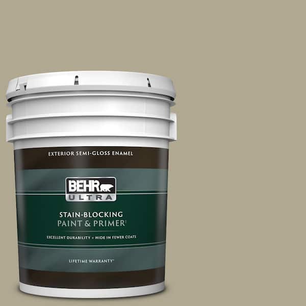 BEHR ULTRA 5 gal. #BXC-22 Field Khaki Semi-Gloss Enamel Exterior Paint & Primer