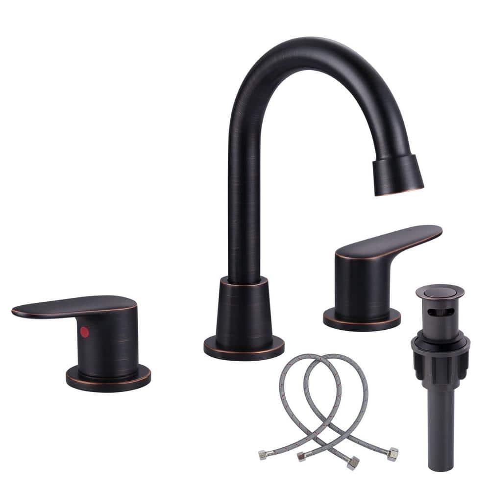 8 in. Widespread Double Handle High Arc Bathroom Sink Faucet with Pop-up Drain Kit in Oil Rubbed Bronze price history on PriceWatchPro