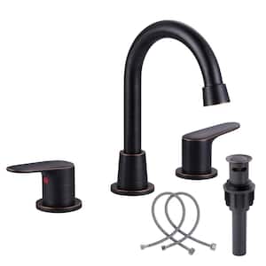 8 in. Widespread Double Handle High Arc Bathroom Sink Faucet with Pop-up Drain Kit in Oil Rubbed Bronze
