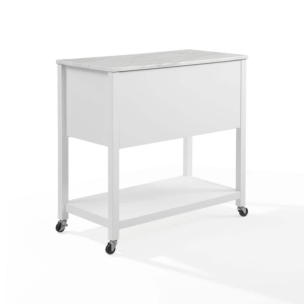 White Faux Marble Top Kitchen Island Cart with Storage