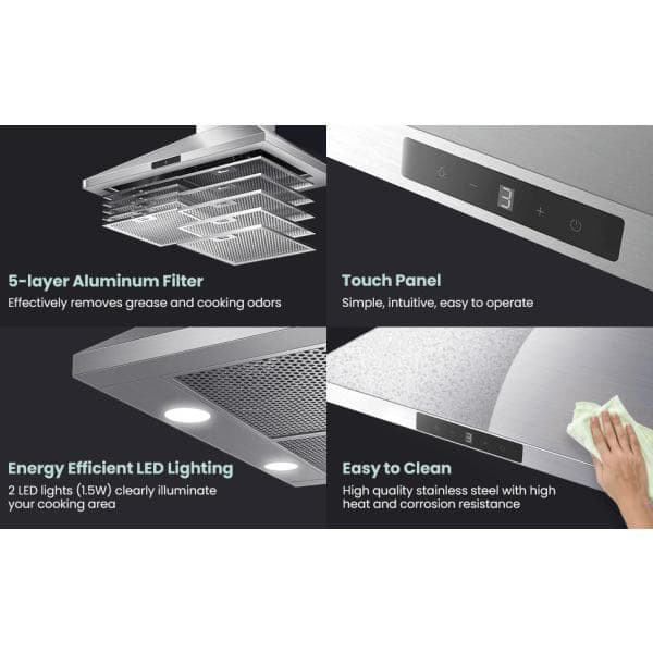 30-Inch Stainless Steel Convertible Wall Mounted Range Hood