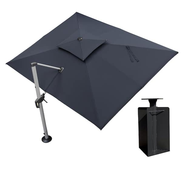 PURPLE LEAF 9 ft. x 12 ft. High-Quality Aluminum Cantilever Polyester Outdoor Patio Umbrella with Base in Ground, Gray