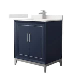 Marlena 30 in. W x 22 in. D x 35.25 in. H Single Bath Vanity in Dark Blue with White Quartz Top