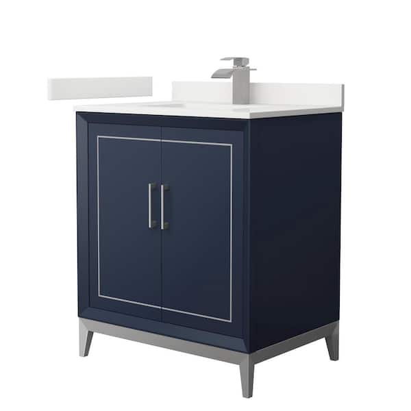 Wyndham Collection Marlena 30 in. W x 22 in. D x 35.25 in. H Single Bath Vanity in Dark Blue with White Quartz Top