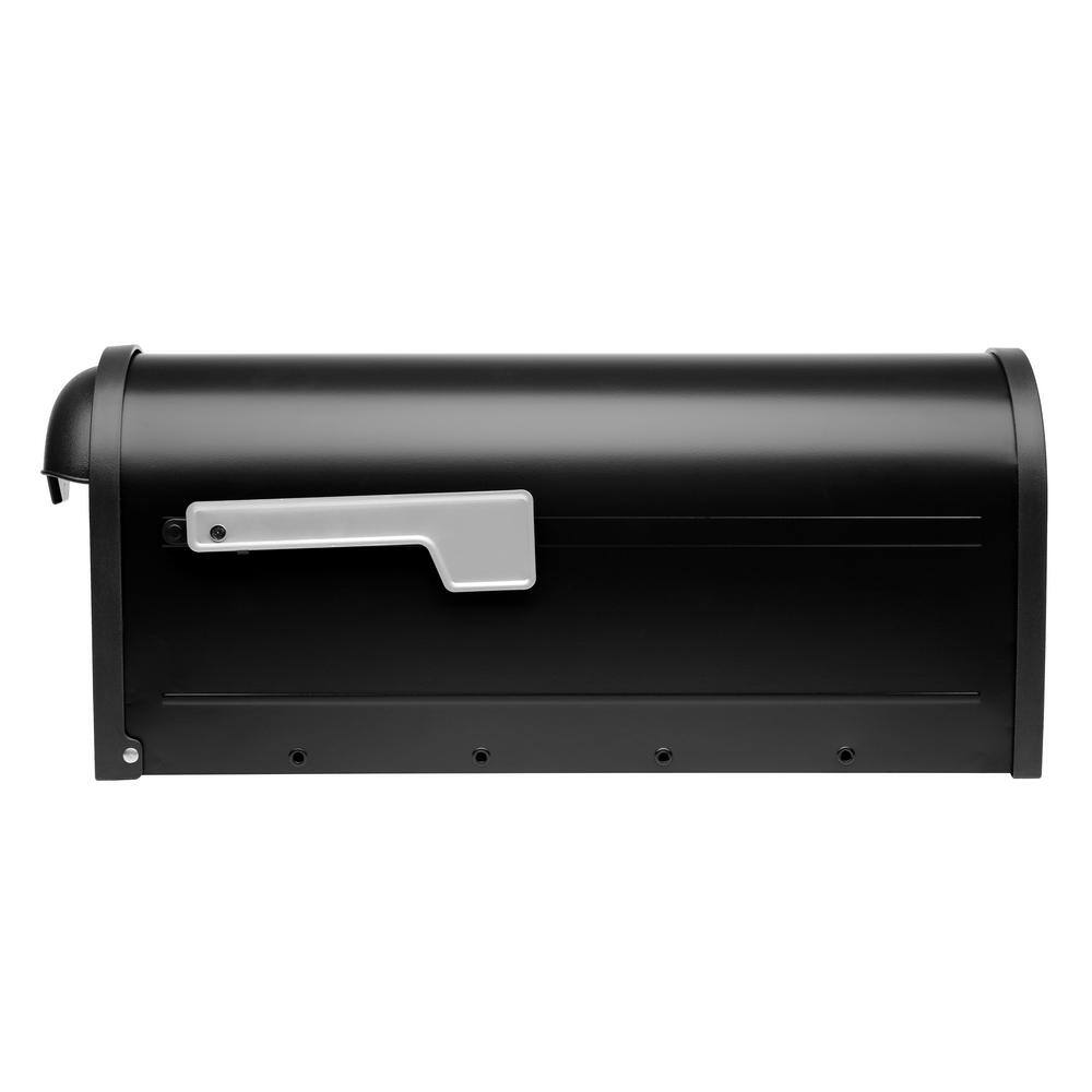 Winston Black Galvanized Steel Post Mount Mailbox with Nickel Flag