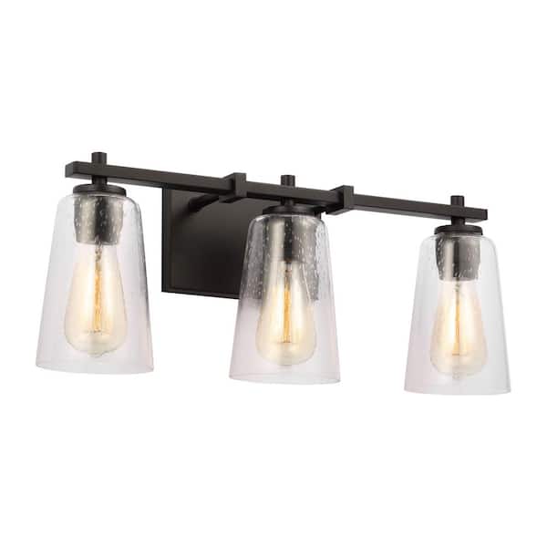 Mercer 21.5 in. 3-Light Midnight Black Traditional Vanity Light with Clear Seeded Glass Shades