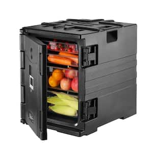 82 qt. Insulated Food Pan Carrier, LLDPE Double Buckle Hot Box, Front Loading Food Warmer with Handles, Stackable, Black