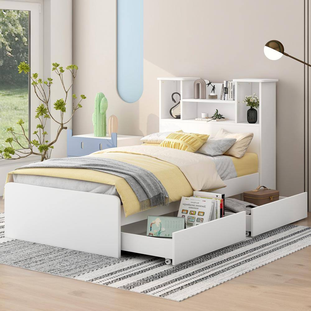 Harper & Bright Designs White Wood Frame Twin Size Platform Bed with ...