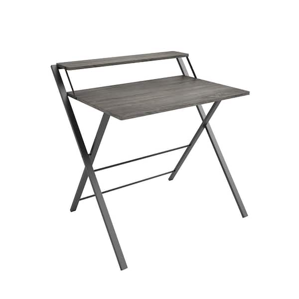 Jamesdar Core 32 in. Gray Oak/Black Folding 2-Tier Desk