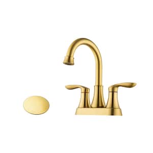 Mondawell Swivel 4 in. Centerset Double Handle Mid Arc Bathroom Faucet with Drain and Supply Lines in Brushed Gold