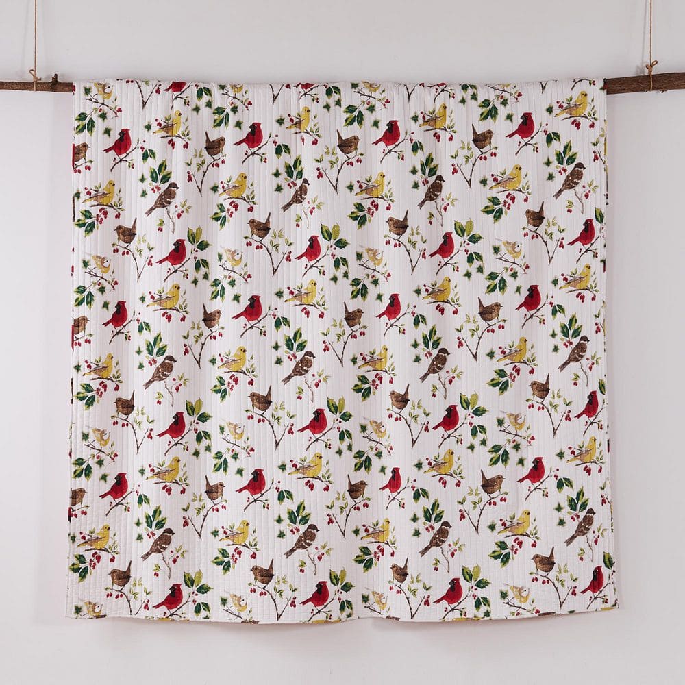 Joy Birds Reversible Red and White Microfiber Full/Queen Quilt Set