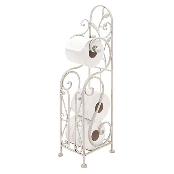 Benzara Classic Free Standing Metal Toilet Paper Holder in Off White
